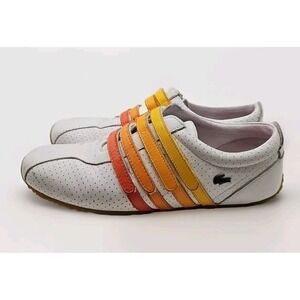 Vtg LACOSTE "Mystere" Sz 6 Leather Rainbow‎ Stripe Sneakers Women Preppy #144